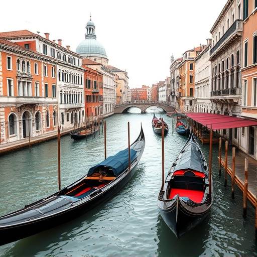 Gondole che navigano lungo il Canal Grande a Venezia, con edifici storici sullo sfondo.
