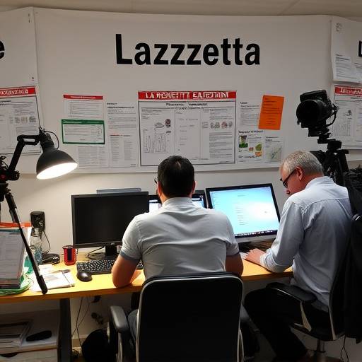 La sede de La Gazzetta Italiana a Roma, con giornalisti al lavoro.